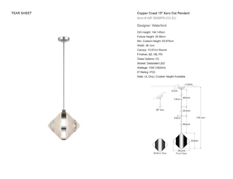 Picture of Copper Coast 15" Karo Cut Pendant in Polished Nickel