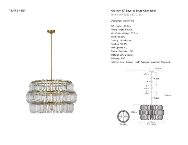Picture of Killarney 32" Layered Drum Chandelier in Natural Brass