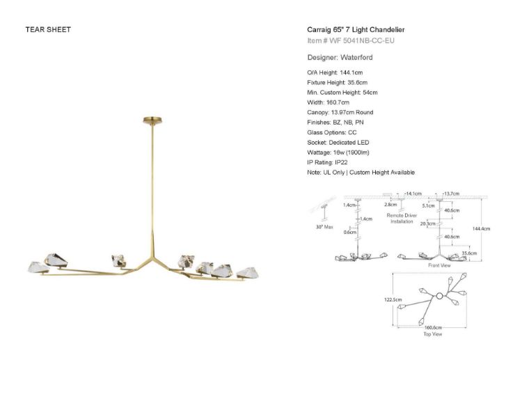 Picture of Carraig 65" 7 Light Chandelier in Natural Brass