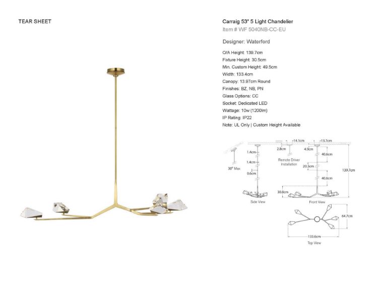 Picture of Carraig 53" 5 Light Chandelier in Natural Brass