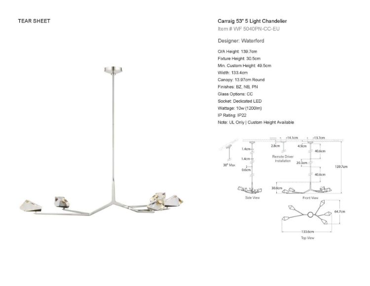 Picture of Carraig 53" 5 Light Chandelier in Polished Nickel