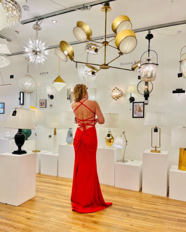 Picture of Osiris Large Reflector Chandelier in Hand-Rubbed Antique Brass with Linen Diffuser
