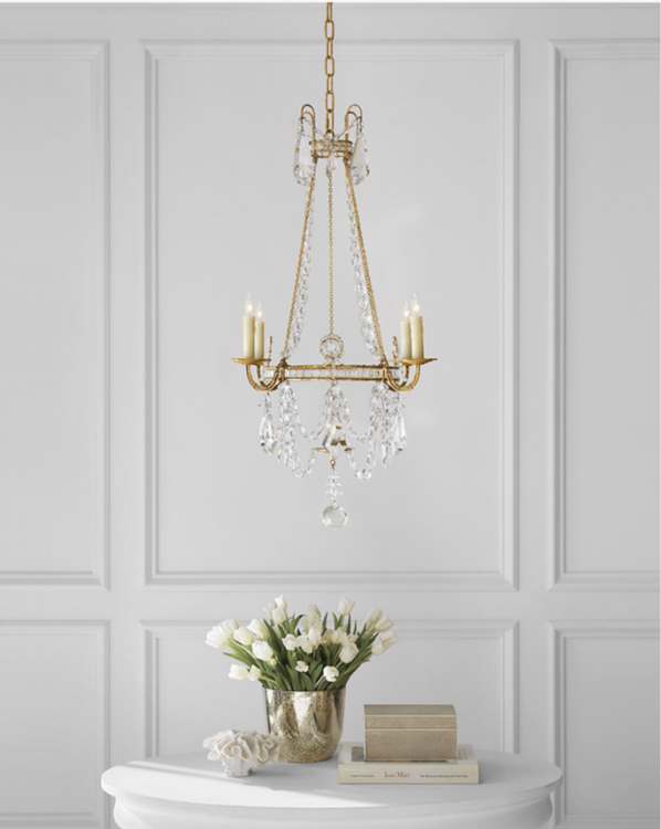Picture of EX-DISPLAY Sharon Small Chandelier in Gilded Iron with Crystal Trim