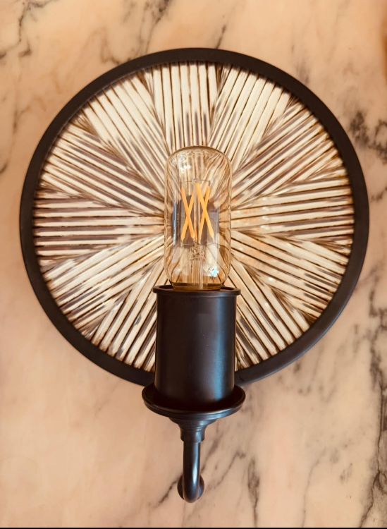 Picture of EX-DISPLAY RALPH LAUREN Rivington Small Round Sconce in Bronze with Antiqued Ribbed Mirror